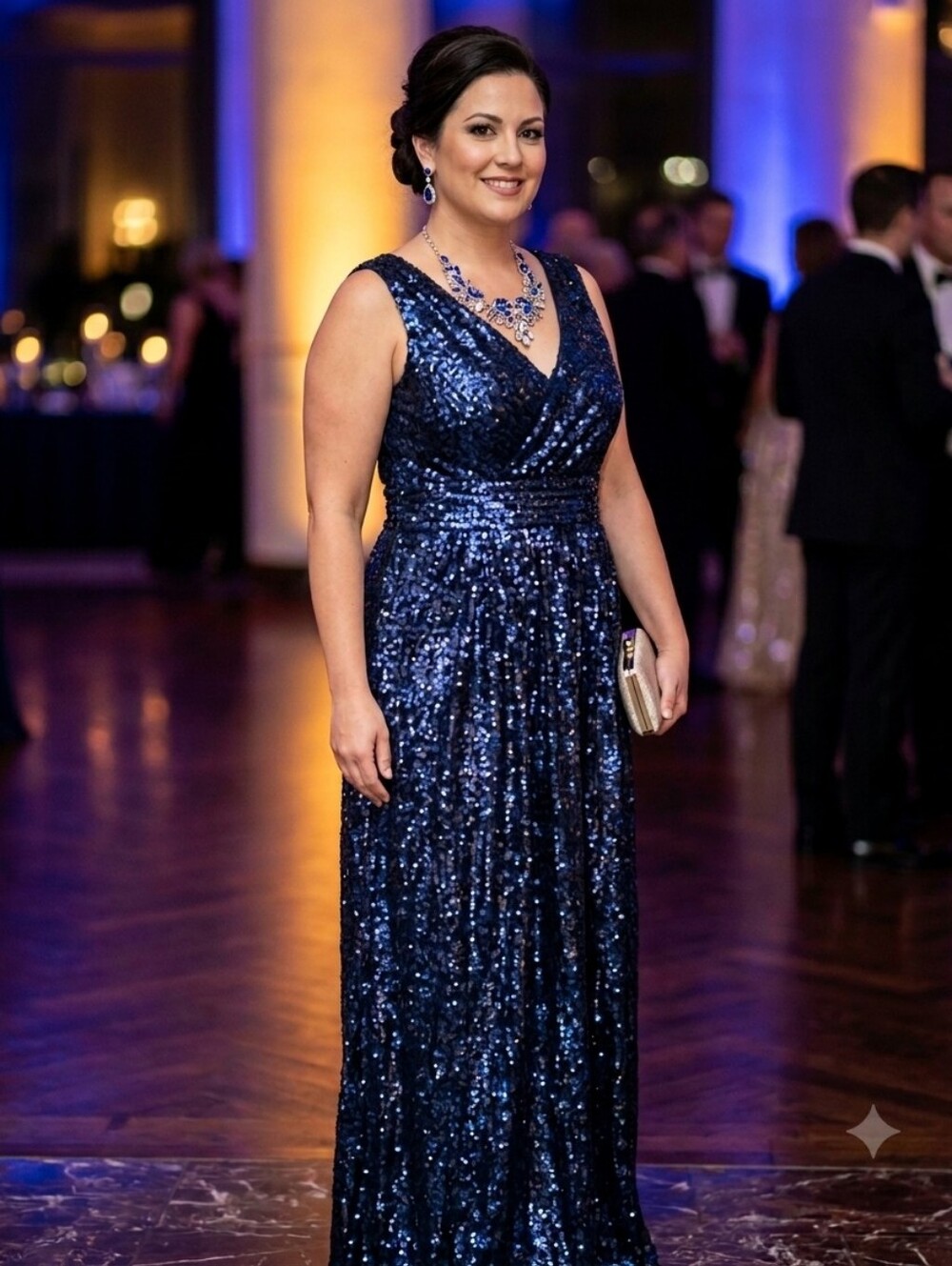 Kate Kasin Midnight Blue Sequined Evening Gown/Prom/Formal Size 14
